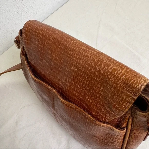 ETIENNE AIGNER vintage croc embossed cognac leather crossbody bag - Picture 4 of 16
